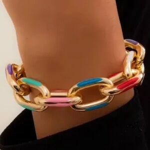 Anthropologie Colorful Gold Chain Bracelet